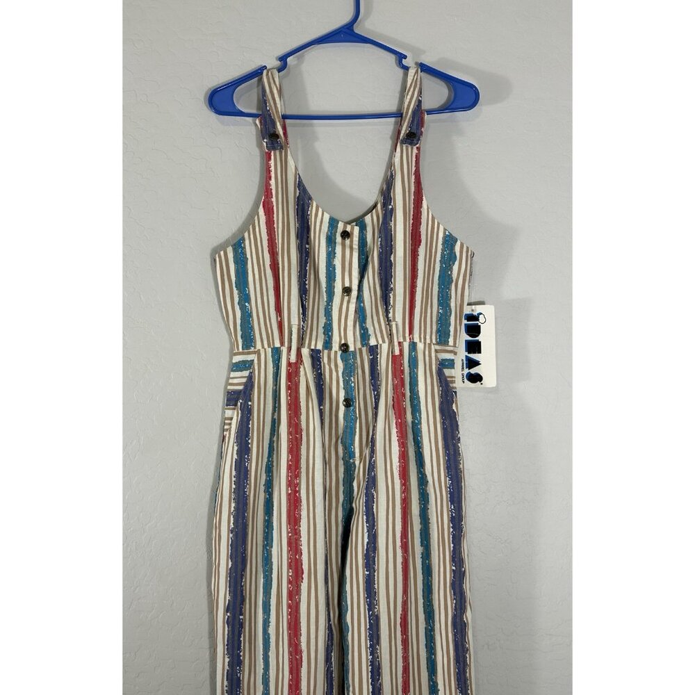 Vintage Retro 80’s 90’s Y2K Striped NWT Button Front Jumpsuit Size 9/10 - Picture 2 of 12